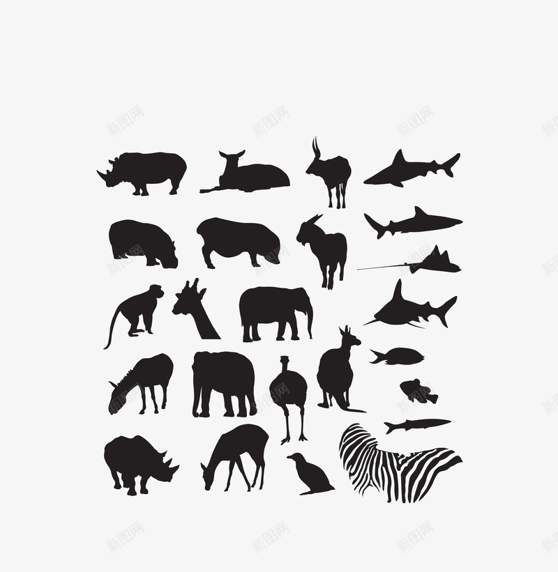 黑色剪影小动物集合png免抠素材_88icon https://88icon.com 剪影小动物集合 动物非洲 矢量小动物 黑色小动物