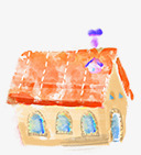 手绘水彩橙色的房屋建筑素材