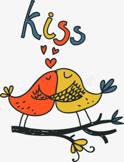 情人节卡通接吻小鸟素材