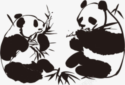 手绘黑色熊猫吃竹子创意素材