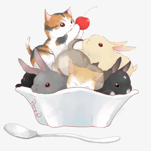 猫和兔子png免抠素材_88icon https://88icon.com 兔子 动物 卡通 宠物 手绘 插画 文艺 清新 猫咪