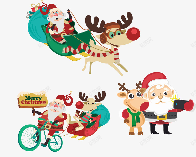 麋鹿和圣诞老人元素合集png免抠素材_88icon https://88icon.com 卡通人物 圣诞节 装饰 送礼物 雪橇