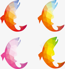 四只彩色立体海豚矢量图素材