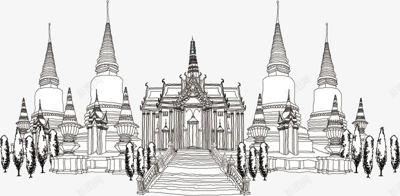 手绘泰国建筑png免抠素材_88icon https://88icon.com 建筑 手绘 插画 泰国