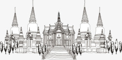 手绘泰国建筑素材
