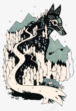 狼和深林矢量图素材