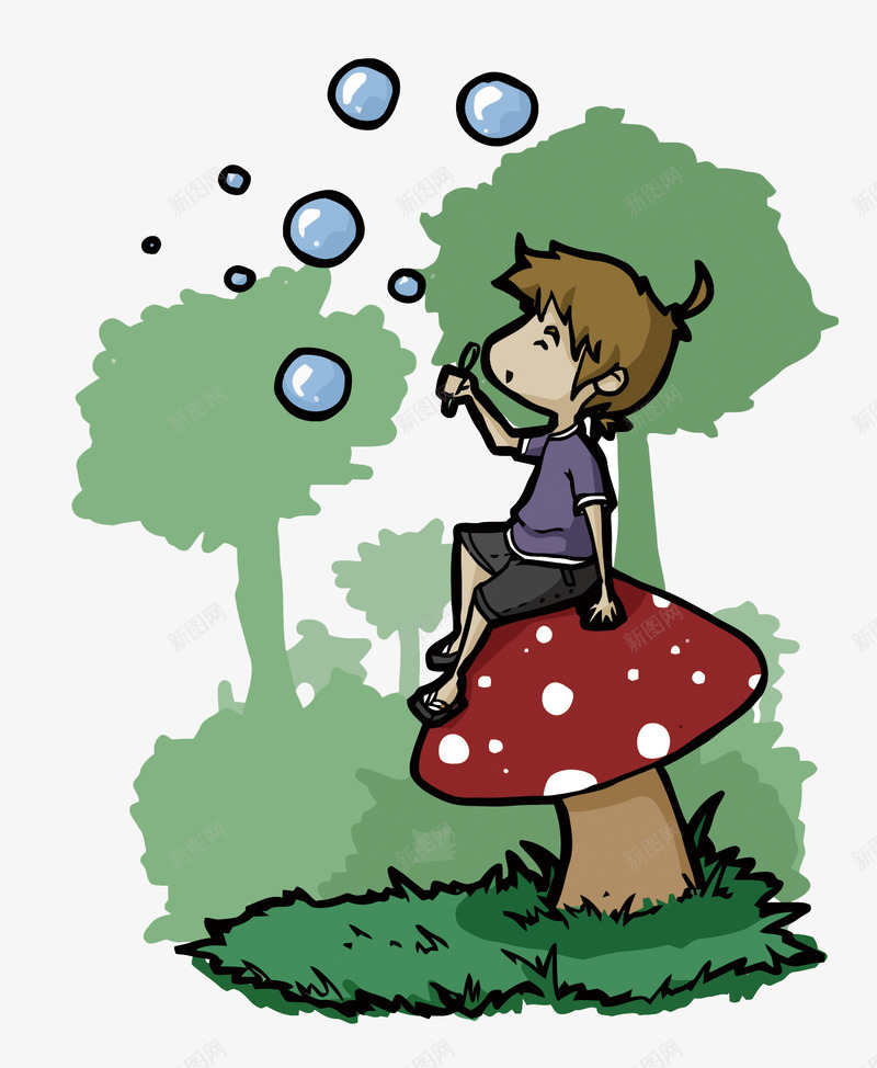吹泡泡的男孩png免抠素材_88icon https://88icon.com 卡通 手绘 森林 泡泡 男孩PNG矢量图 男孩免扣PNG图 矢量男孩 蘑菇