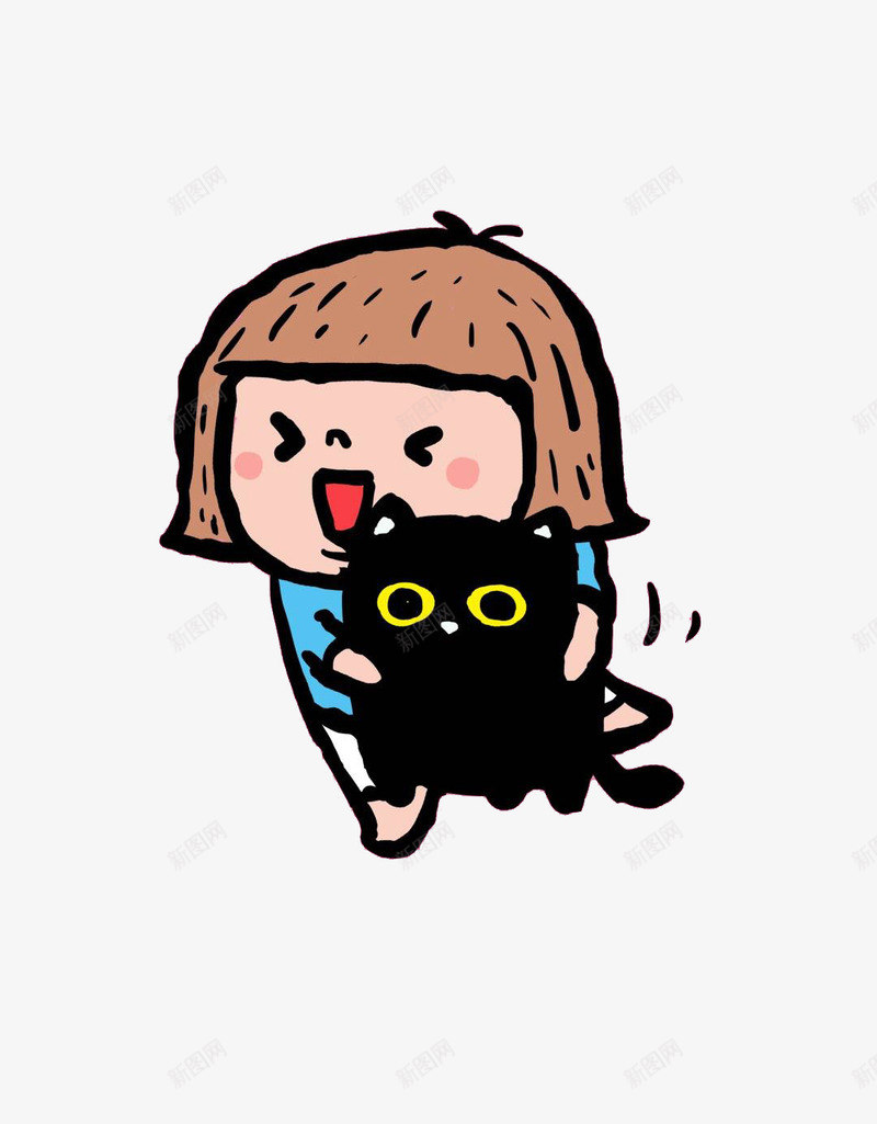 抱着猫咪的小姑娘片png免抠素材_88icon https://88icon.com 可爱 手绘素材 抱着猫咪的小姑娘 短发女孩 黑色猫咪