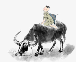 放牛的牧童水墨插画清明节国画放牛的牧童高清图片