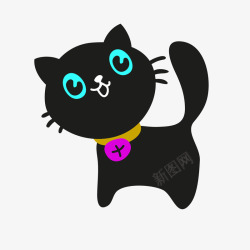 开心卡通可爱黑色的猫咪矢量图素材
