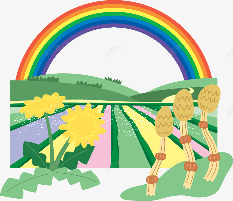 手绘田野矢量图ai免抠素材_88icon https://88icon.com 彩虹 手绘 田野 矢量图