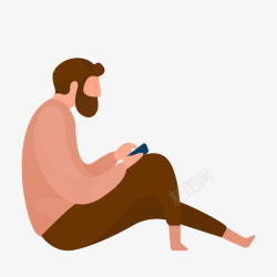 拿手机的男子卡通坐着玩手机男子夸张人物插画高清图片