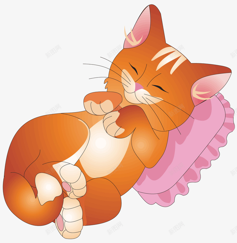 躺着的小猫咪png免抠素材_88icon https://88icon.com 卡通 橘黄色的小猫咪 白色的肚子 粉色的小耳朵 粉色的枕头 胡须