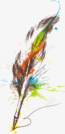 线条钢笔彩色手绘羽毛笔矢量图高清图片