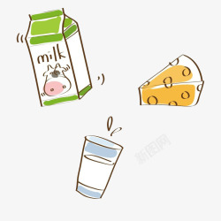 简易牛奶盒卡通牛奶盒奶酪和杯子高清图片