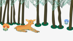 卡通手绘森林里的小鹿素材