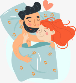 盖被睡觉插画风搂着睡觉的情侣高清图片