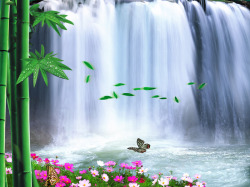 手绘竹竹子瀑布背景高清图片