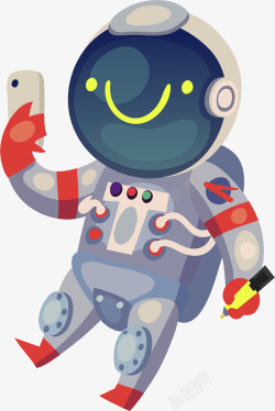 路上玩手机人物卡通创意自拍宇航员人物插画高清图片
