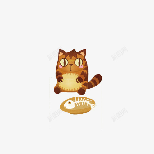 简约手绘可爱吃鱼的棕色条纹猫psd免抠素材_88icon https://88icon.com 可爱 吃鱼的棕色条纹猫 小清新 手绘 猫 猫吃饭 简约