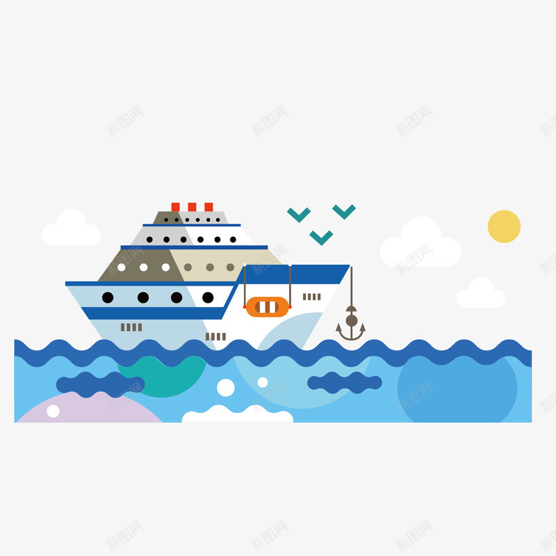 蓝色轮船大海插画png免抠素材_88icon https://88icon.com 大海 旅游 海洋 游轮 轮船