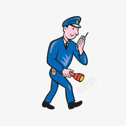 巡查卡通拿着手电筒和对讲机的保安高清图片
