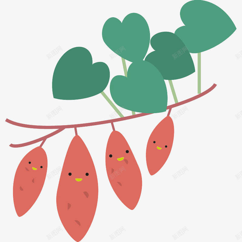 卡通一串微笑的可爱红薯插画png免抠素材_88icon https://88icon.com 一串红薯 农作物 卡通 图案 地瓜 地瓜叶 微笑 植物 番薯 番薯叶 红薯 红薯卡通 红薯叶 美味 蔬菜