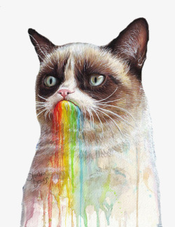 手绘猫吐彩虹素材