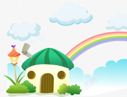 可爱蘑菇小屋彩虹插图矢量图素材