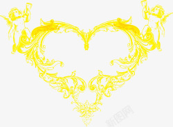 黄色欧式花纹爱心矢量图素材