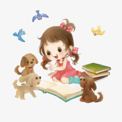 书本儿童读书的小女孩高清图片