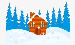 橙色雪地房屋素材