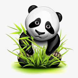 卡通熊猫吃竹子素材