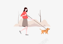 宠物狗狗海报卡通遛狗的女人插画高清图片
