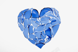 蓝色玻璃碎片拼接心形素材