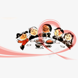 中国风家庭聚餐手绘插画素材