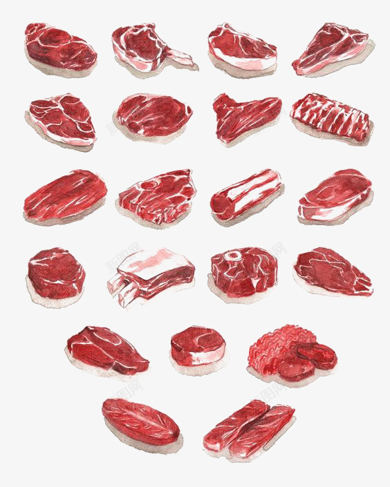 手绘生肉png免抠素材_88icon https://88icon.com 卡通 手绘 插画 牛肉 生肉 生鲜 红色 美食 肉