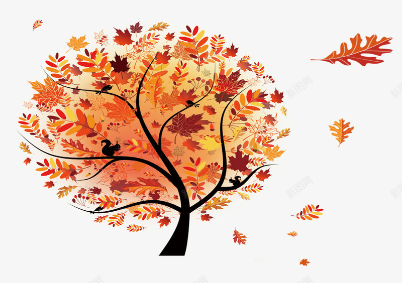秋季树绘制psd免抠素材_88icon https://88icon.com 卡通树 秋季树 绘制树