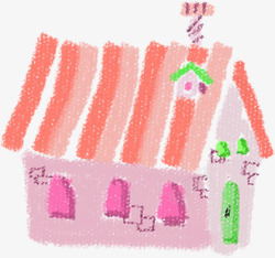 手绘粉色创意水墨房屋素材