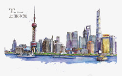 上海外滩街景手绘建筑高清图片