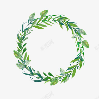 绿手绘水彩圆形橄榄枝插画图标图标