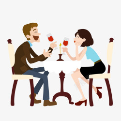 餐厅约会吃饭卡通开心情侣约会插画高清图片