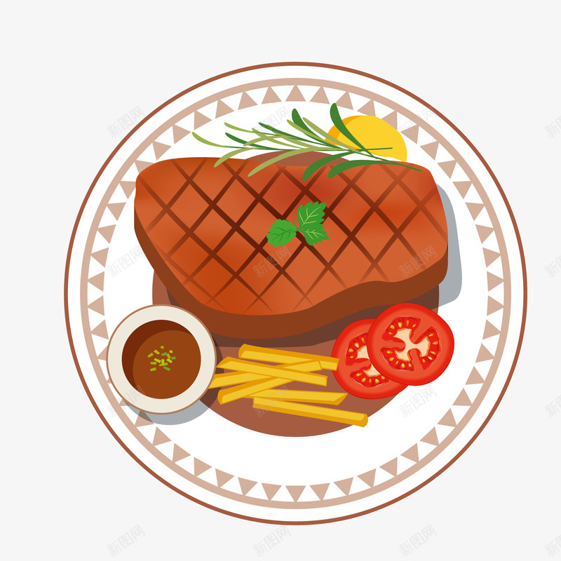 彩色手绘圆弧牛排食物元素矢量图ai免抠素材_88icon https://88icon.com 卡通插画 彩色 手绘 牛排 盘子 纹理 花纹 装饰 质感 矢量图