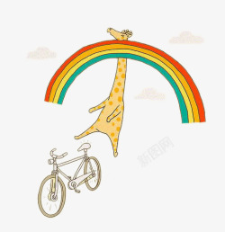 骑自行车的长颈鹿与彩虹素材