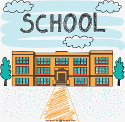 校园开学橱窗彩绘校园插画高清图片