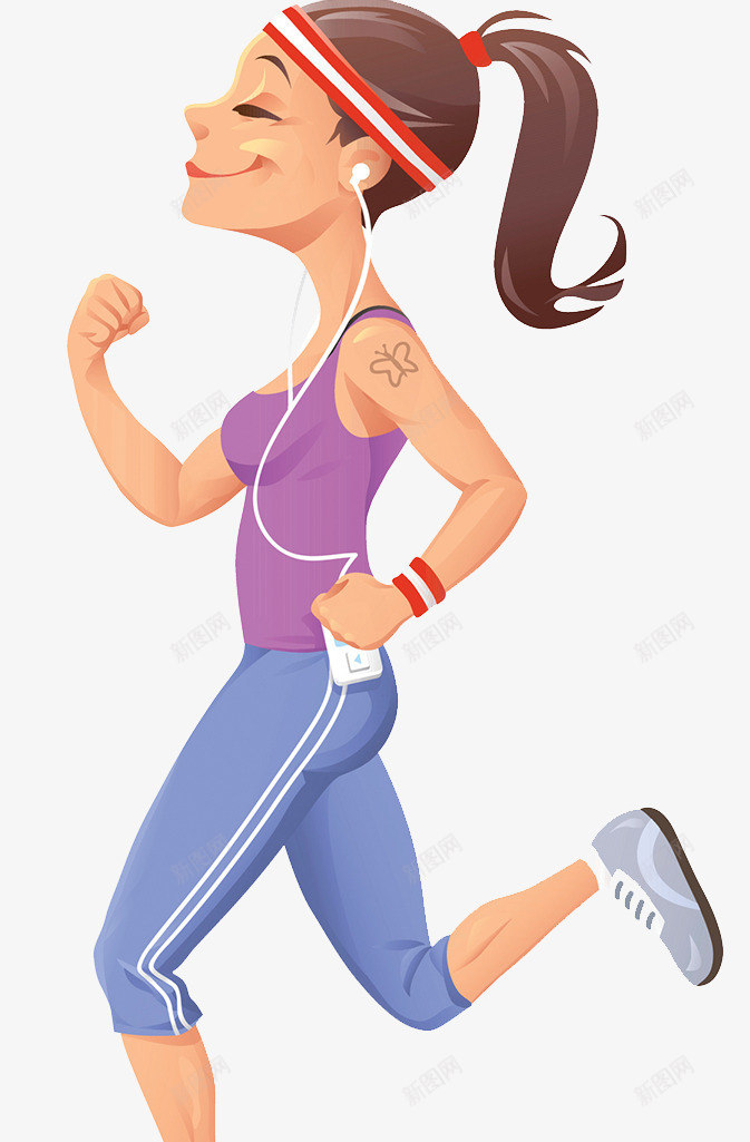 跑步健身插画png免抠素材_88icon https://88icon.com 健身 戴耳机的人 插画 绑头发 跑步