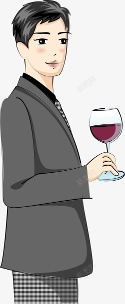 手绘喝红酒的人时尚商务男人高清图片