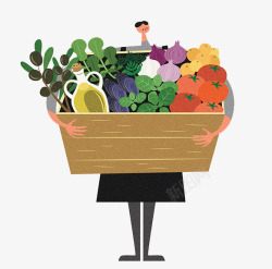 抱着的人抱着一箱蔬菜水果的人高清图片