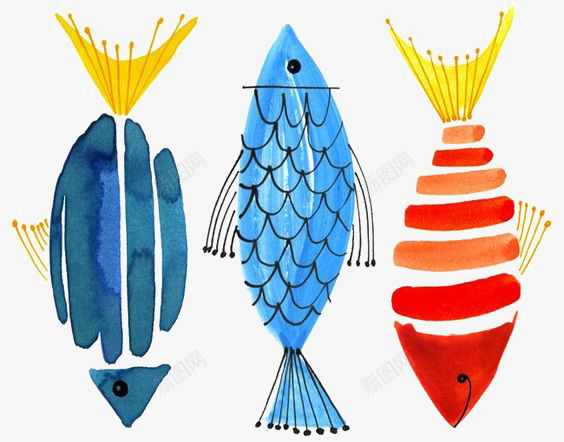 水彩鱼类png免抠素材_88icon https://88icon.com 动物 卡通 小鱼 手绘 抽象鱼类 插画 海洋 涂鸦