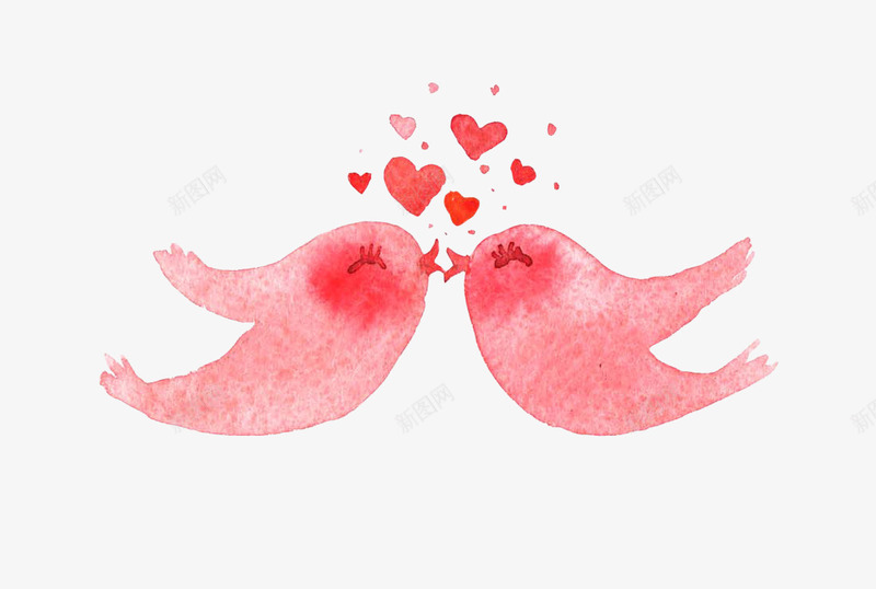 水彩爱情鸟png免抠素材_88icon https://88icon.com 卡通手绘 情人节装饰画 水彩画 爱心 爱情鸟 粉色的鸟 装饰图案